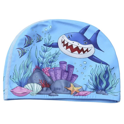 Elastic Fabric Cute Cartoon Swimming Cap for Children Long Hair Lovely Kids Protect Ears Swim Pool Hat for Boys Girls Swim Hat