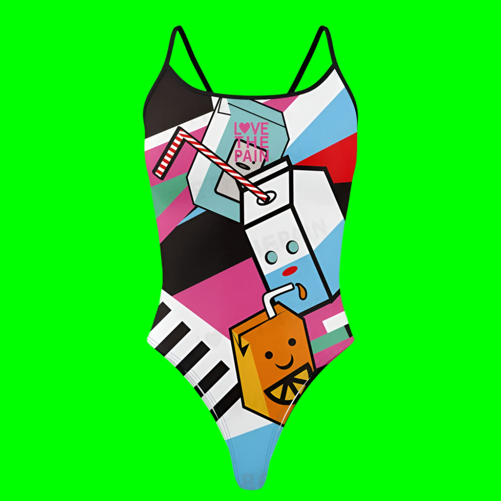 love The Pain Female  Coloured Shapes Designs One Piece Swimwear