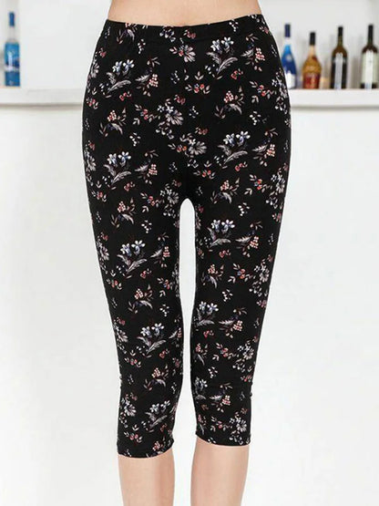 Workout Leggings Print Capris Women Push Up High Waist Pants Sportswear Short Trousers Black Fitness Legging