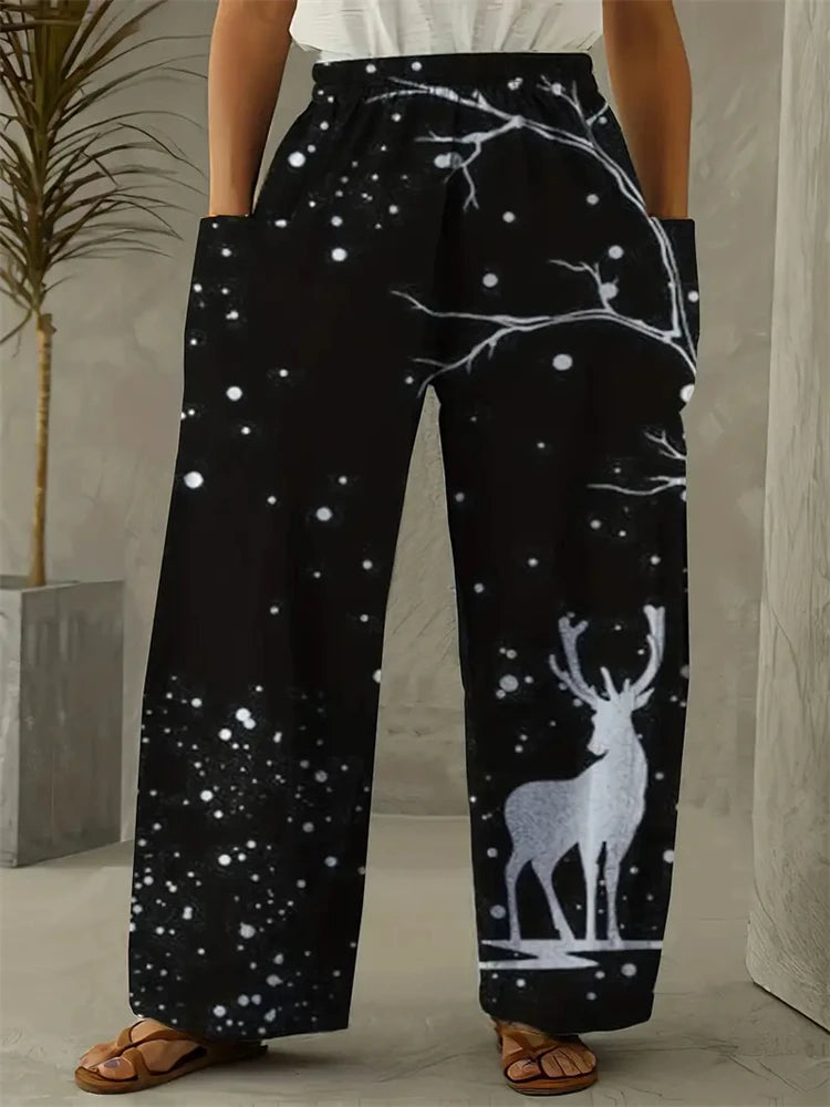 Women's Wide Leg Pants Christmas Tree Printed Trousers Women's Casual Christmas Gifts Elegant And Exquisite Pants