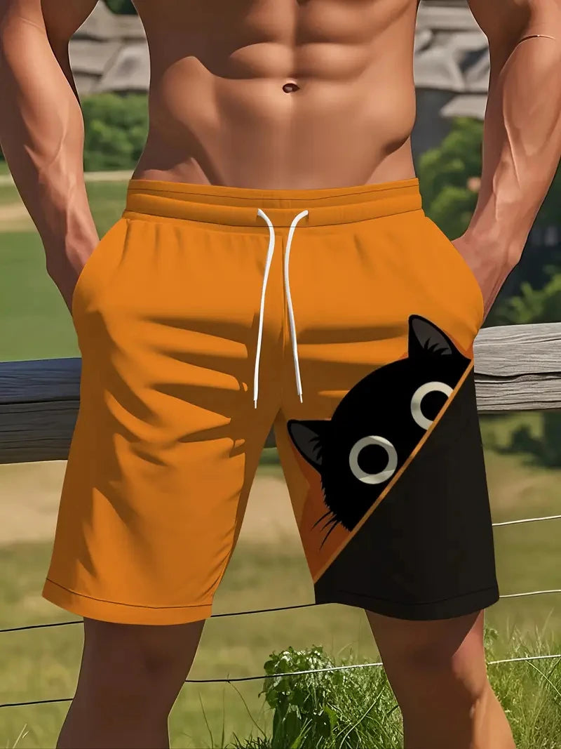Black Cat Printed Beach Shorts For Men Women Sports Shorts Fashion Loose Casual Summer Quick Dry Swimming Trunks Board Shorts