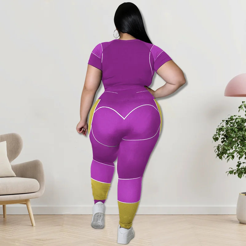 Plus Size Sets Women's Clothes Tracksuit Short Top and Pant Two Piece Sets Gym Joggers Sports Outfits High Elastic Yoga Set
