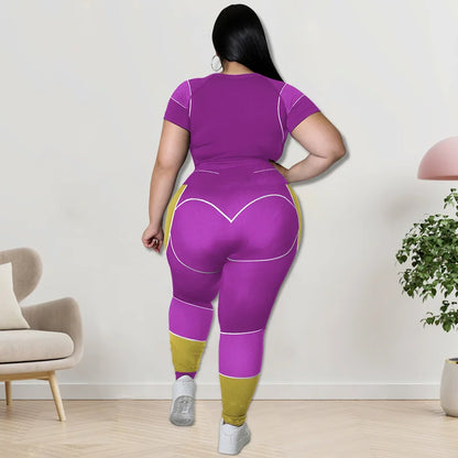 Plus Size Sets Women's Clothes Tracksuit Short Top and Pant Two Piece Sets Gym Joggers Sports Outfits High Elastic Yoga Set