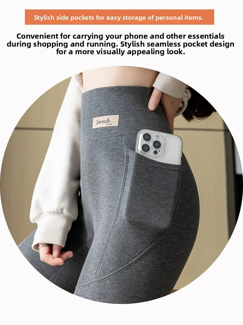 High Waist Thickened Lamb Velvet Leggings Women's plus Size Cuffed Cotton Nine-Piece Pants Warm Fleece Small Foot Pants
