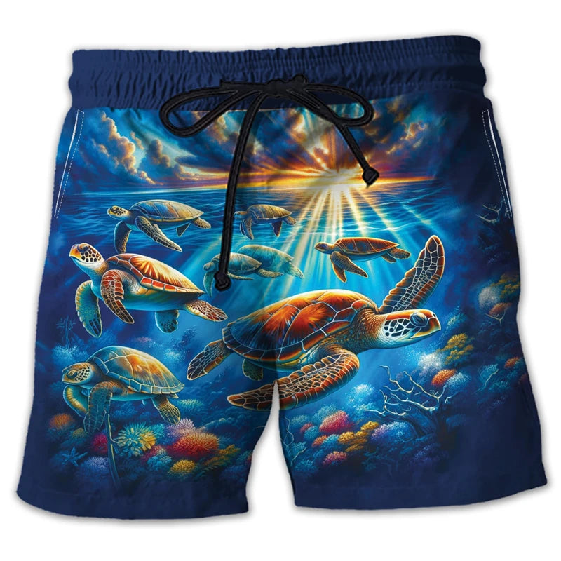 Animal Turtle 3D Printed Short Pants For Men Clothes Casual Hawaiian Sea Animal Beach Shorts Loggerheads Trunks Kids Trousers