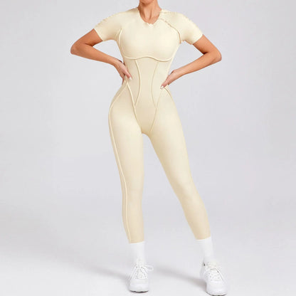 Women's One-piece chest pad Yoga Jumpsuit leggings Short sleeve Backless Slim Fit Sports Outfit High elasticity soft comfort