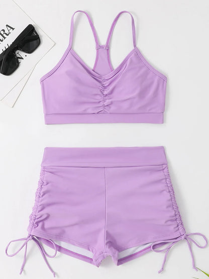 Drawstring Front Shorts Bikinis High Waist Swimsuit Women Swimwear Female Bathers Bathing Swimming Swim Suit Beachwear