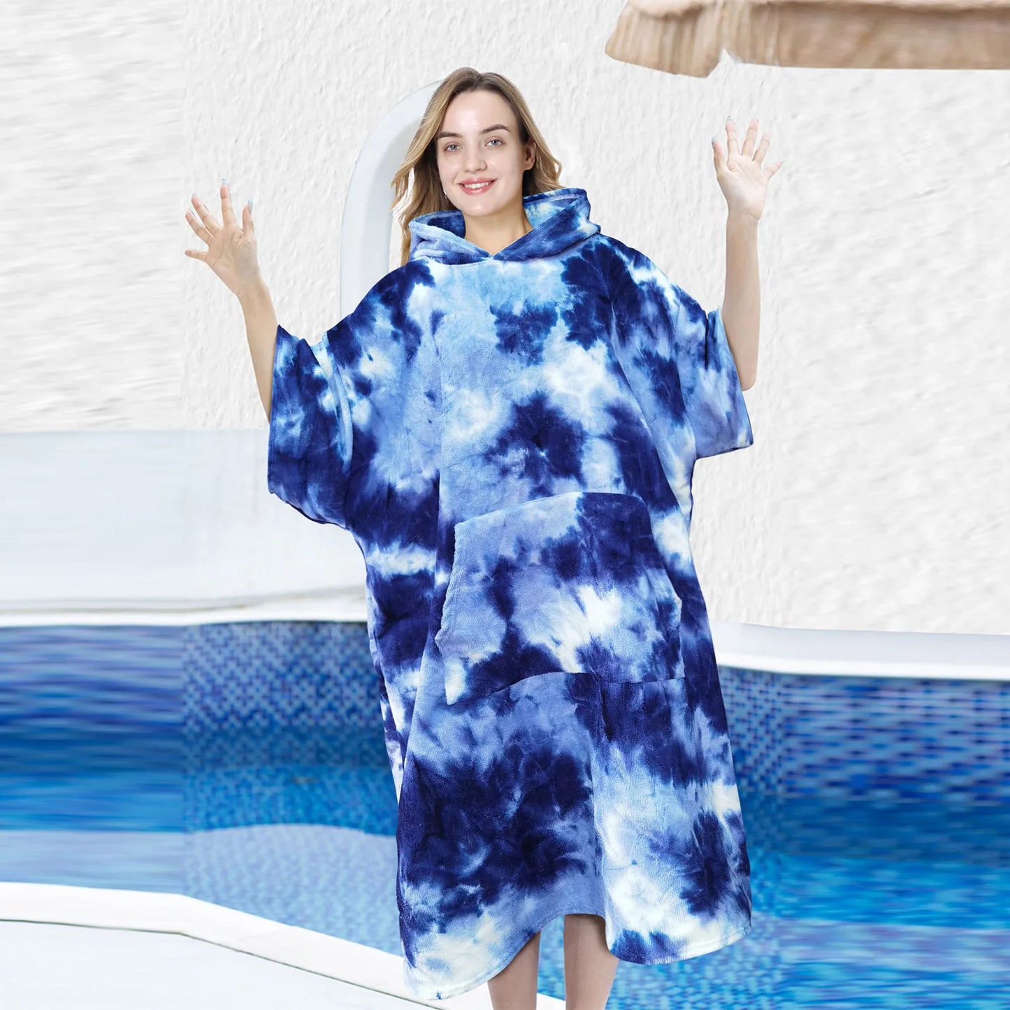 Tie-dye Quick-drying Hooded Bath Towel Beach Vacations Swimming Traveling Surfing Poncho for Adult Teenager Children bathrobe