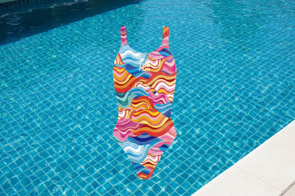 Women One-piece Swimsuit Printed Swimsuit Professional Team Swimming Pool Training Push Up Swimsuit
