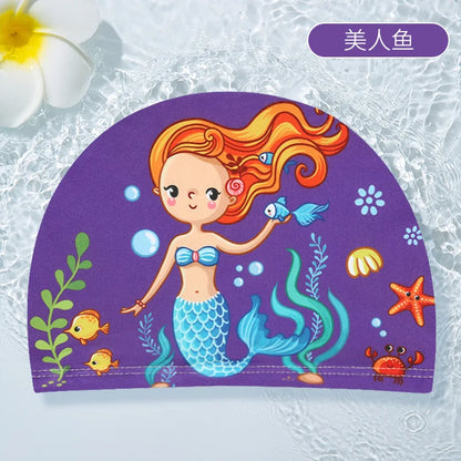 PU Coating Cartoon Children Swimming Hat for 1-7 Year Old Boys Girls Elastic Swimming Cap Shower Beach Pool Accessories