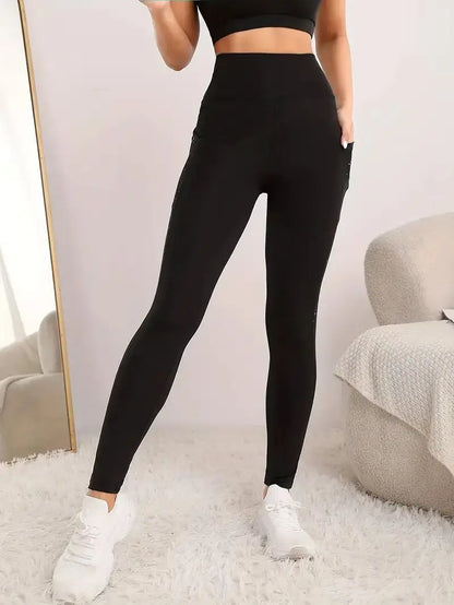 Star patterned sports yoga pants, stretch running and fitness tight pants with phone pocket, women's sportswear wide waistband