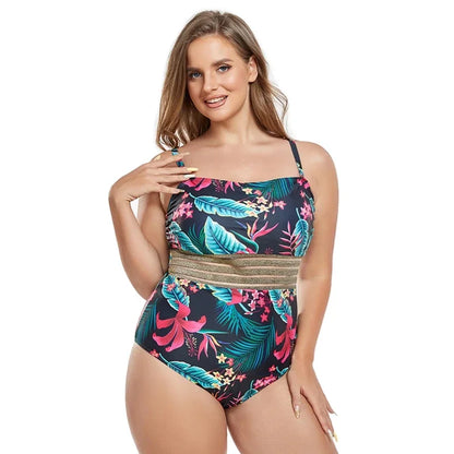 Flower Print  Plus Size Swimwear Women Push UP Lady Large One Piece Swimsuit Brazilian Beach  Bathing Suit