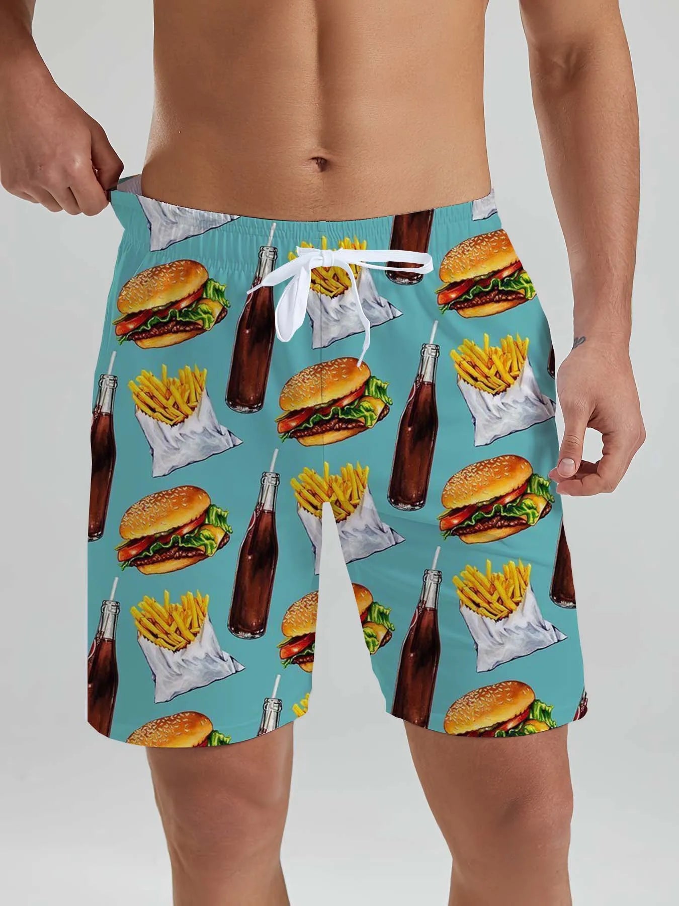 Fashion Fast Food Beach Shorts Men Cool Hawaiian Vacation Swim Trunks 3D Printing Snack Short Pants Summer Surf Board Shorts