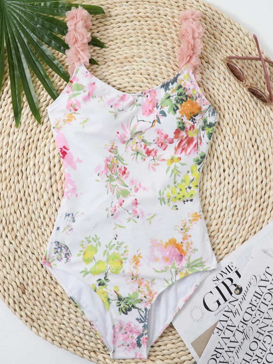 Printed Swimsuit One Piece Ruffle Backless Swimwear Women Floral Bathing Swimming Suit Female Summer Beachwear Bodysuit