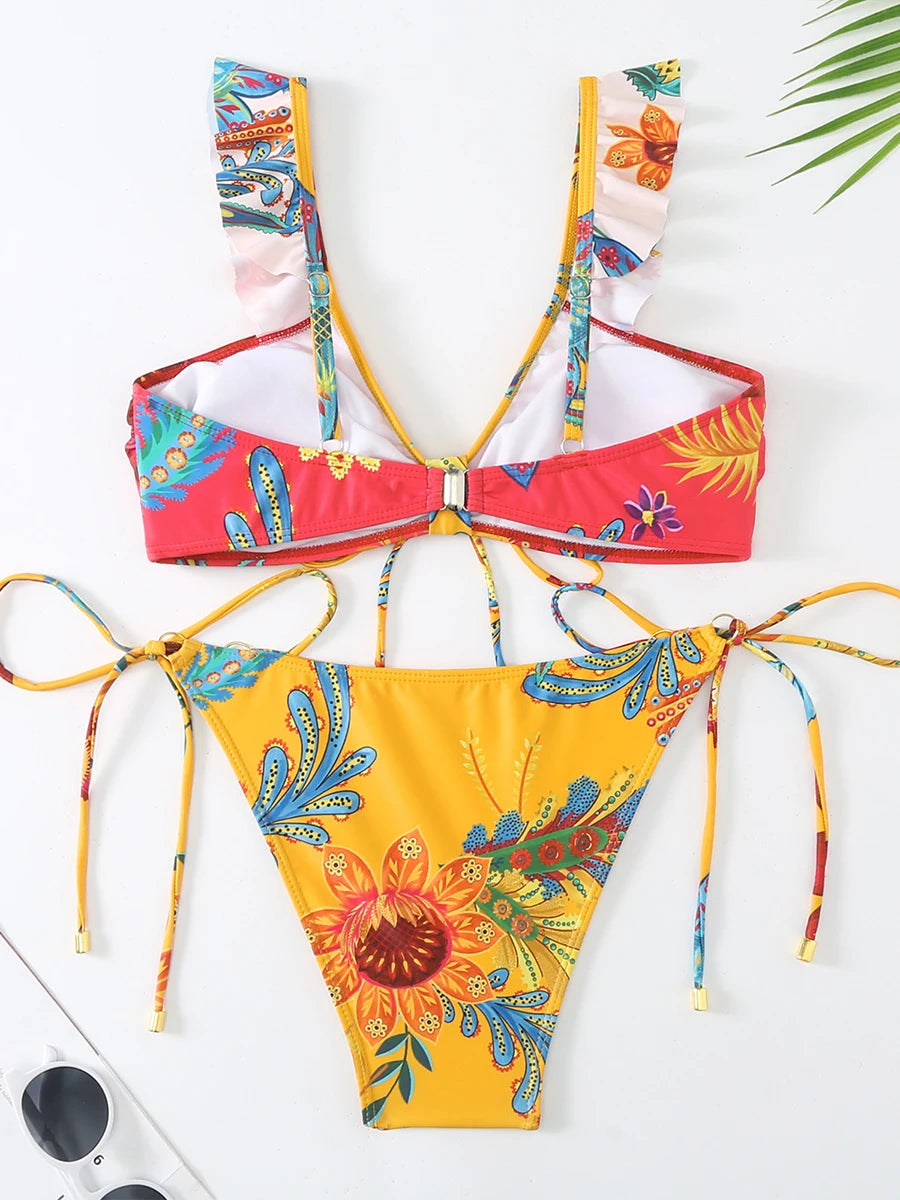V Neck String Bikini Women Triangle Swimsuit Female Padded Swimwear Bathers Bathing Swimming Swim Suit Summer Beachwear