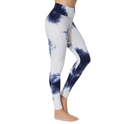 Women's Yoga Pants for Fitness Hip Lifting High Waist Bodybuilding Tight Fitting Jacquard Tie Dye Bubble Pants Leggings