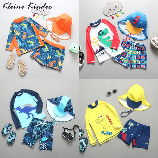 Boys' Long Sleeve Rash Guard Set with Shorts & Hat