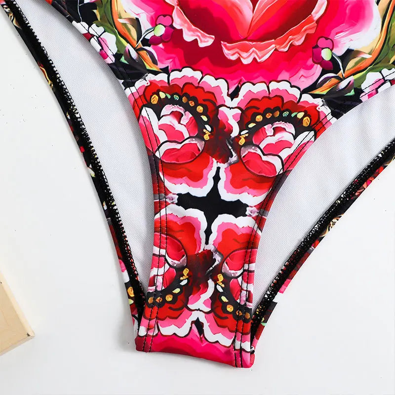 Printed Swimsuit Women One Piece Straped Swimwear Bathers Bathing Swim Suit Beachwear Swimming Summer Bodysuit