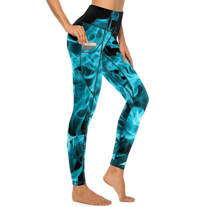 Red Fire Yoga Pants Pockets Abstract Print Leggings Push Up Kawaii Yoga Sports Tights Quick-Dry Workout Gym Leggins