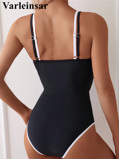 S - XL Splicing Backless High Leg Cut One Piece Swimsuit Women Swimwear Female Padded Monokini Bather Bathing Suit Swim