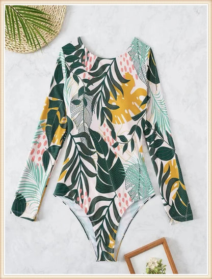 Surf Long Sleeve Swimsuit Women Back Cut Out One Piece Diving Clothes Swimwear Female Printed Bathing Swimming Bodysuit