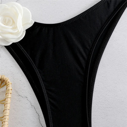Flower Bandeau Swimwear Thong Bikini Women Lace-up Swimsuits Swimming Bathing Suit Brazilian Bikinis Set