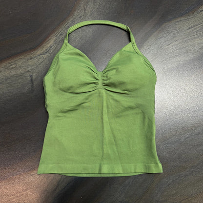 Longline Strappy Top for Women Halterneck Yoga Top Shirts Seamless Workout Gym Top Fitness Gym Clothing