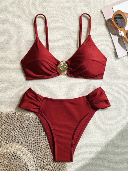 S - XL 7 Colors High Cut Leg Bikini Female Swimsuit Women Swimwear Two-pieces Bikini set Padded Bather Bathing Suit Swim