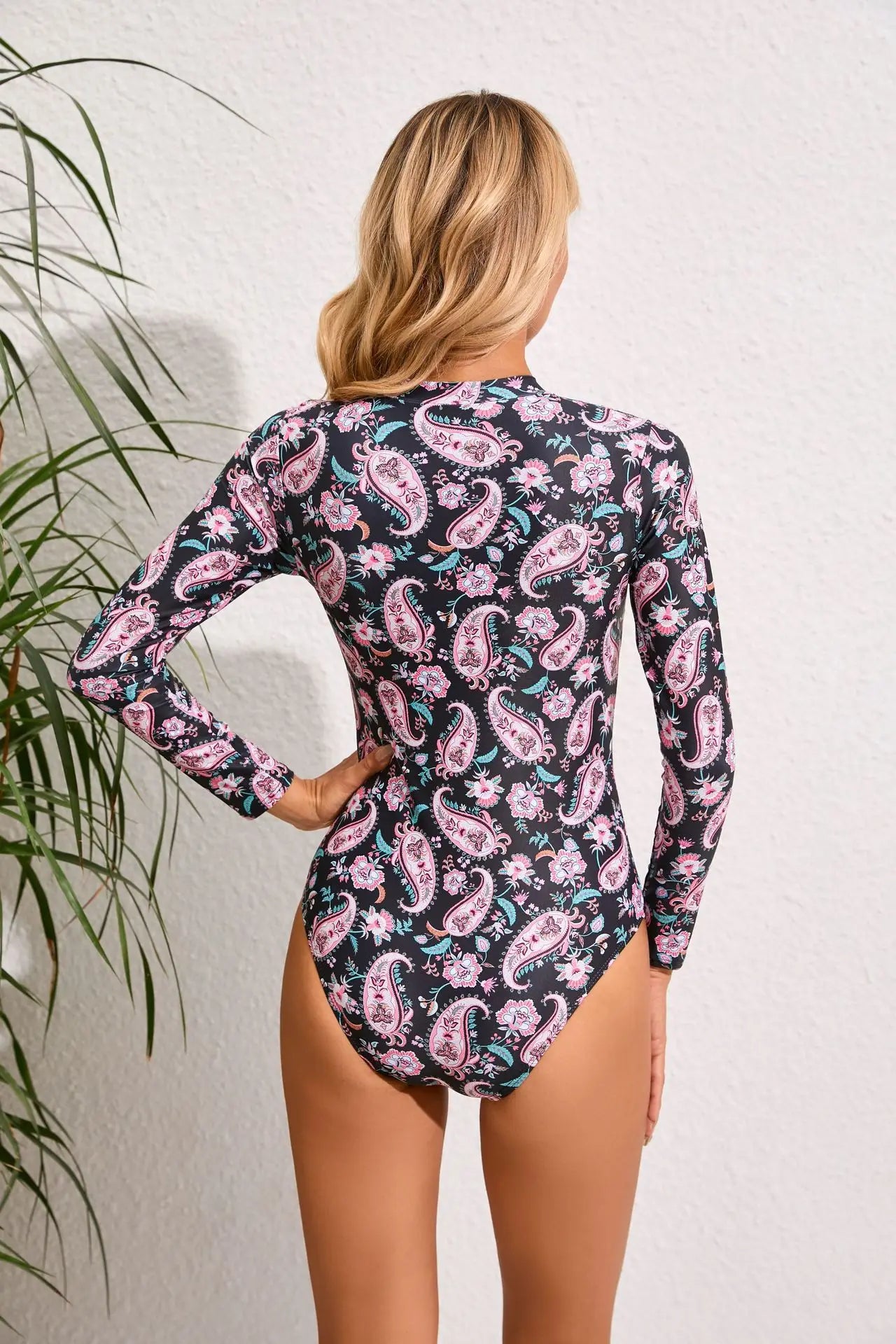 Zipper Long Sleeve Women One Piece Swimsuit Floral Monokini Swim Wear Surfing Bathing Suit Swimwear Female Clothes