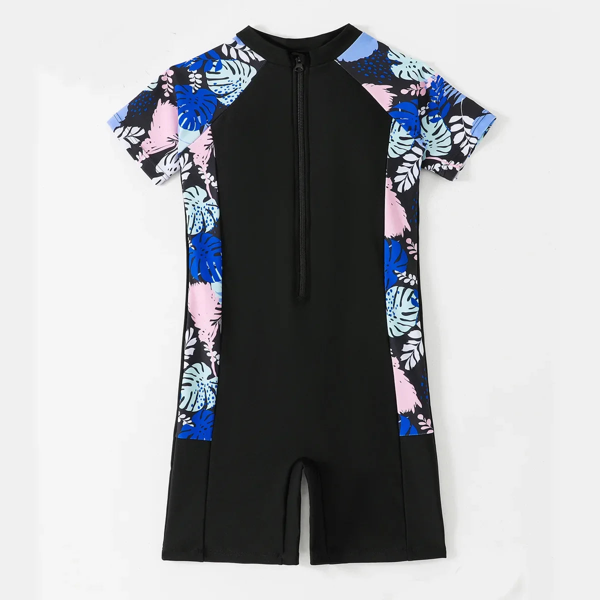 Kids Girls One Piece Swimsuit Short Sleeve Swimwear Boyleg Sports Rash guard Shorty Children Surfing Suits 7-12 Years Jumpsuit
