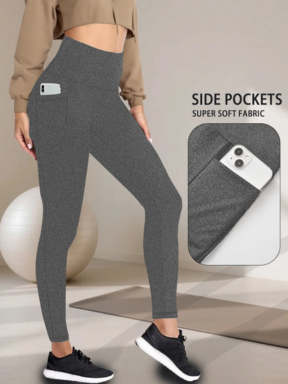 Super Soft Sports Leggings With Pockets For Women High Waisted Workout Yoga Running Push Up Gym Fitness Tight Pants Women's
