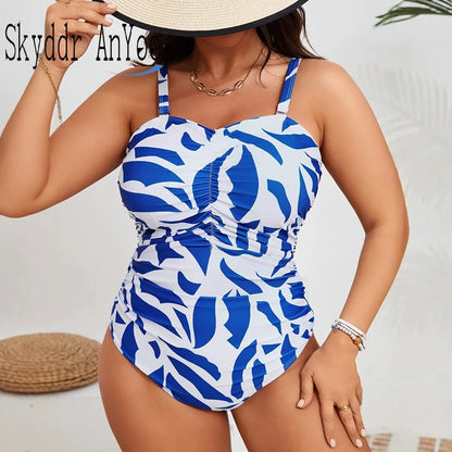 Plus Size One Piece Swimsuit Woman Trend Printed Swimming Suit Tummy Control  Swimwear  Adjustable Wide Straps Monokini