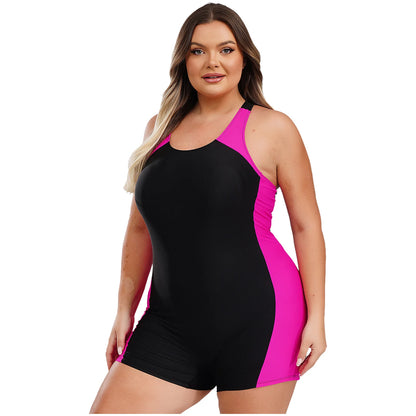Women Swimsuit Plus Size One-piece Swimwear Swimming Jumpsuit U Neck Big Size Short Jumpsuit Bodysuit Pool Swimming Bathing Suit
