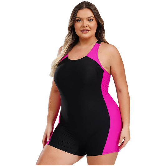 Women Swimsuit Plus Size One-piece Swimwear Swimming Jumpsuit U Neck Big Size Short Jumpsuit Bodysuit Pool Swimming Bathing Suit