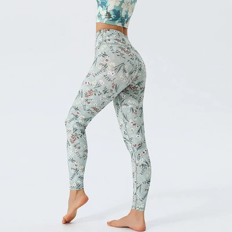 Women Flower Yoga Pants Sports Leggings Training Long Tights Running Trousers Ladies High Waist Workout Sportswear