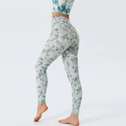 Women Flower Yoga Pants Sports Leggings Training Long Tights Running Trousers Ladies High Waist Workout Sportswear
