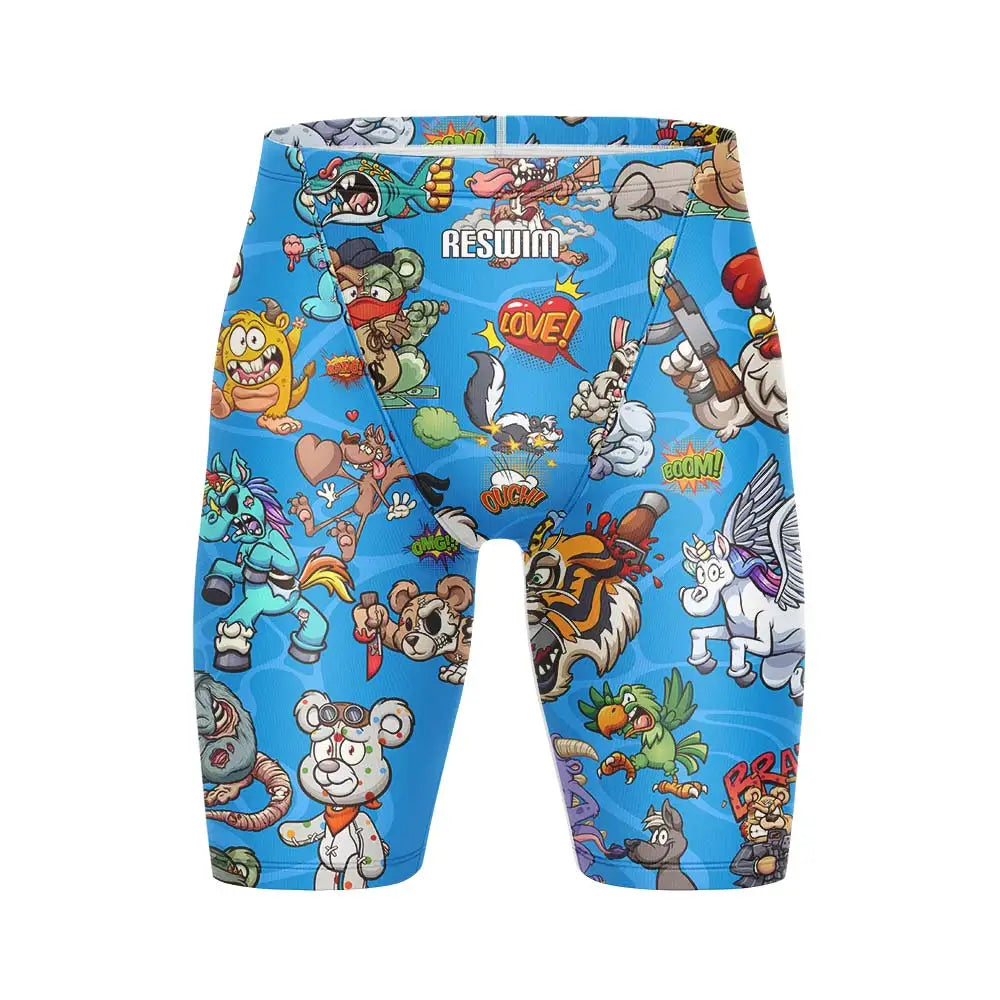 Cartoon Swim Jammer Endurance Athletic Training Swimsuit Men's Beach Swimming Trunks Lycra Swimwear Jammers GYM Tight Surf Shorts