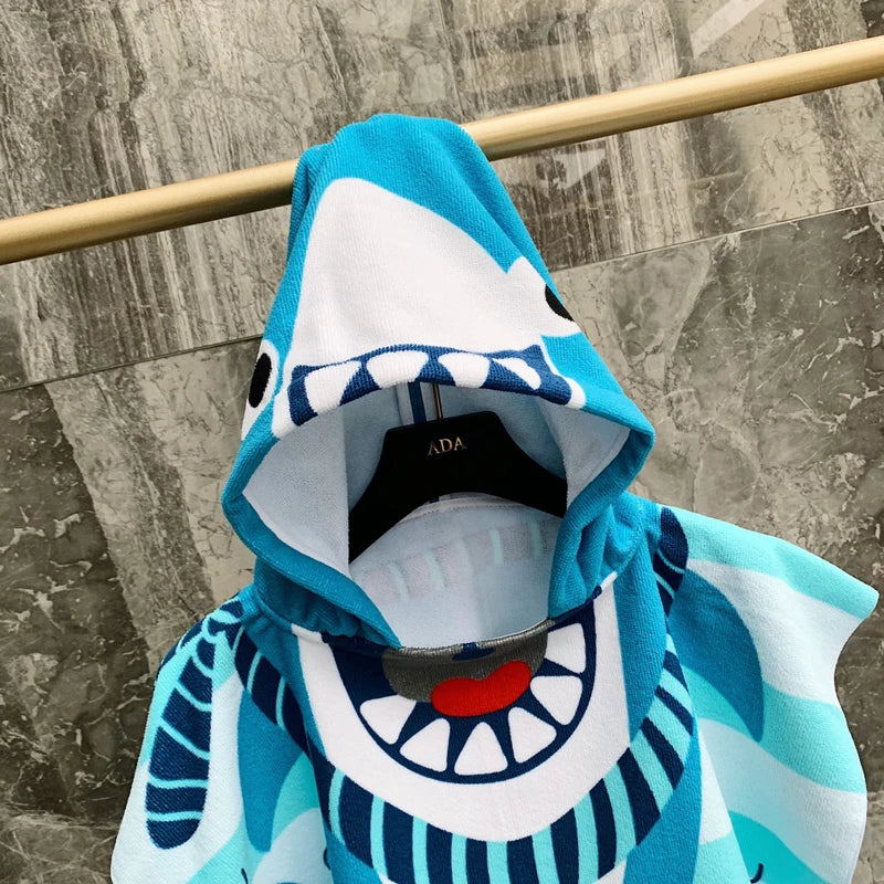 60X120cm Cartoon Kids Hooded Bath Beach Poncho Towels Shark Cute Bathrobe Toddler Boys Girls Cloak Child Bathing Stuff Quick Dry