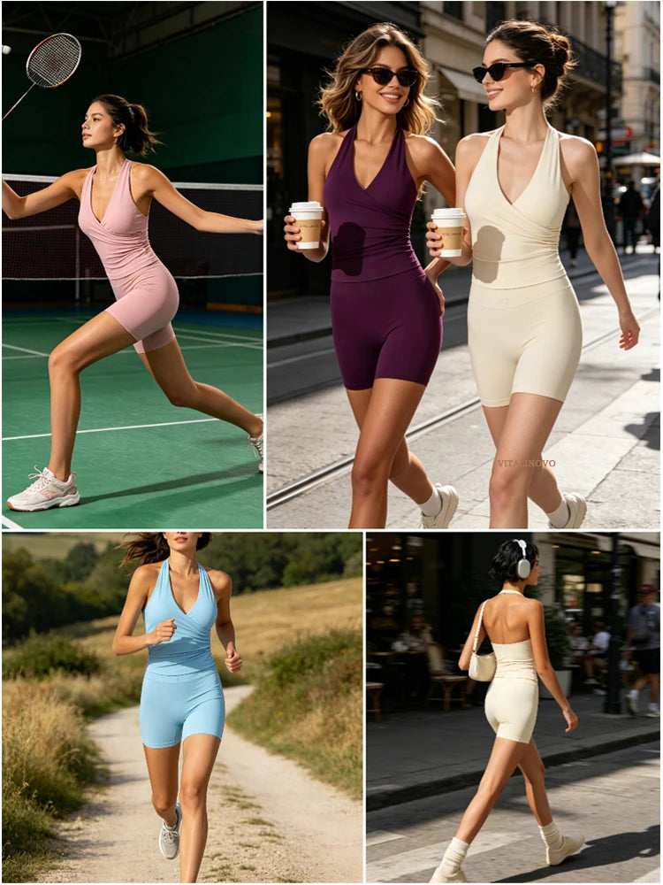 Women's V-Neck Halter Workout Playsuit