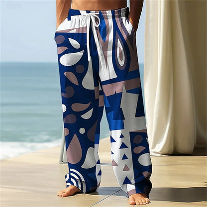 Stylish Men's Casual Pants Retro Classic Print Casual Pants Beach Wide-Leg Pants Streetwear Loose-Fit Athletic Pants