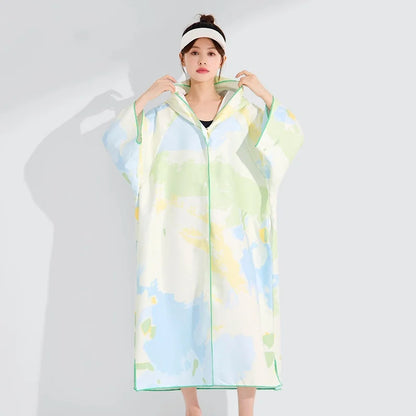 Quick-drying Windproof Hooded Bathrobe Swimming Sports Diving Beach Bath Towel Wearable Cape Bathrobe For Women