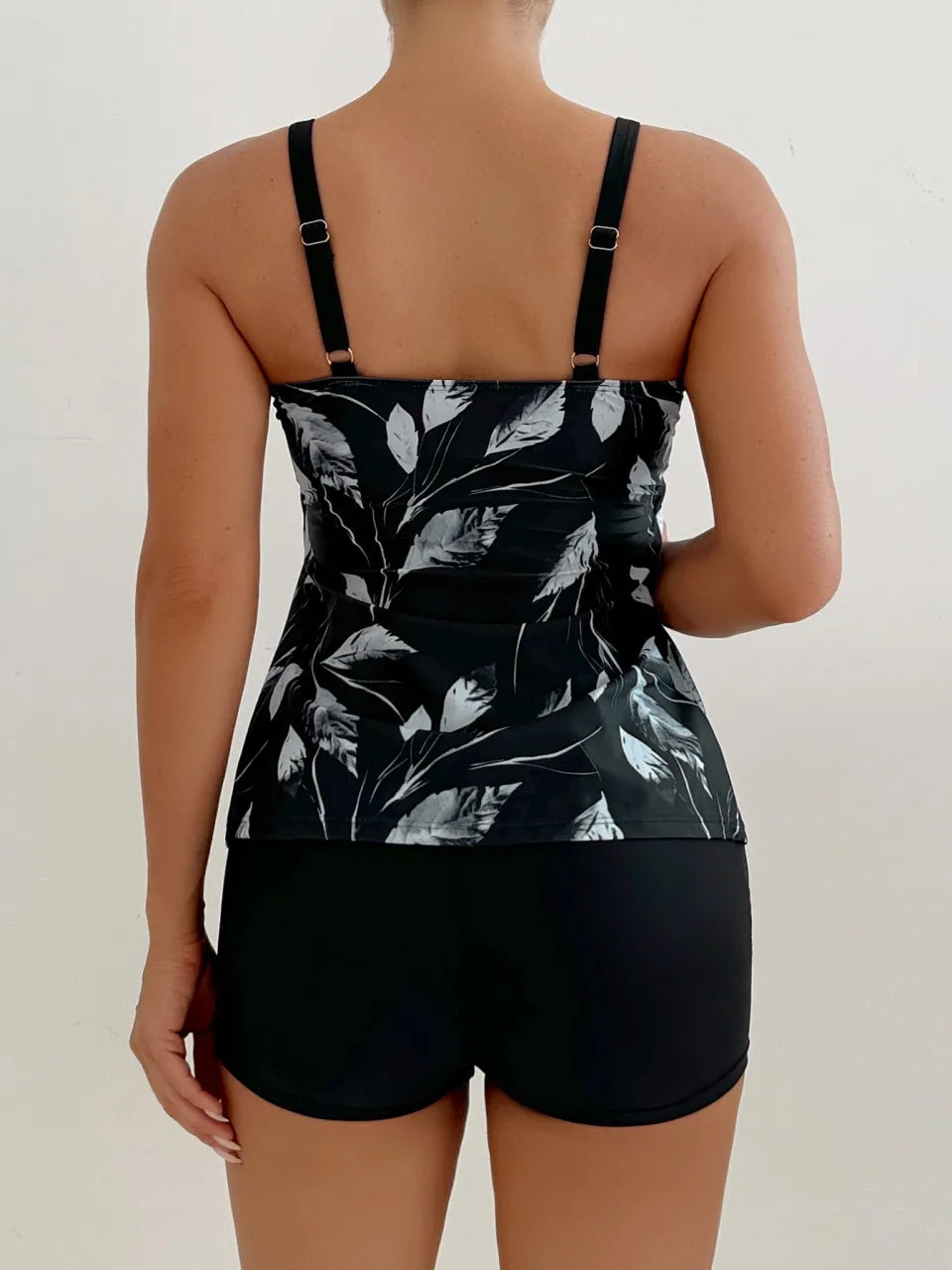 Strappy Tankini Leaf Printed Swimsuit Women Two Pieces High Waist Shorts Swimwear Female Bathing Swimming Suit Beachwear