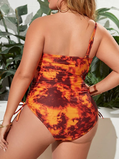 Bathers Large Plus Size One Shoulder Swimsuit Women One Piece Printed Design Swimwear Female Bathers Bathing Swimming Swim Suit Beachwear