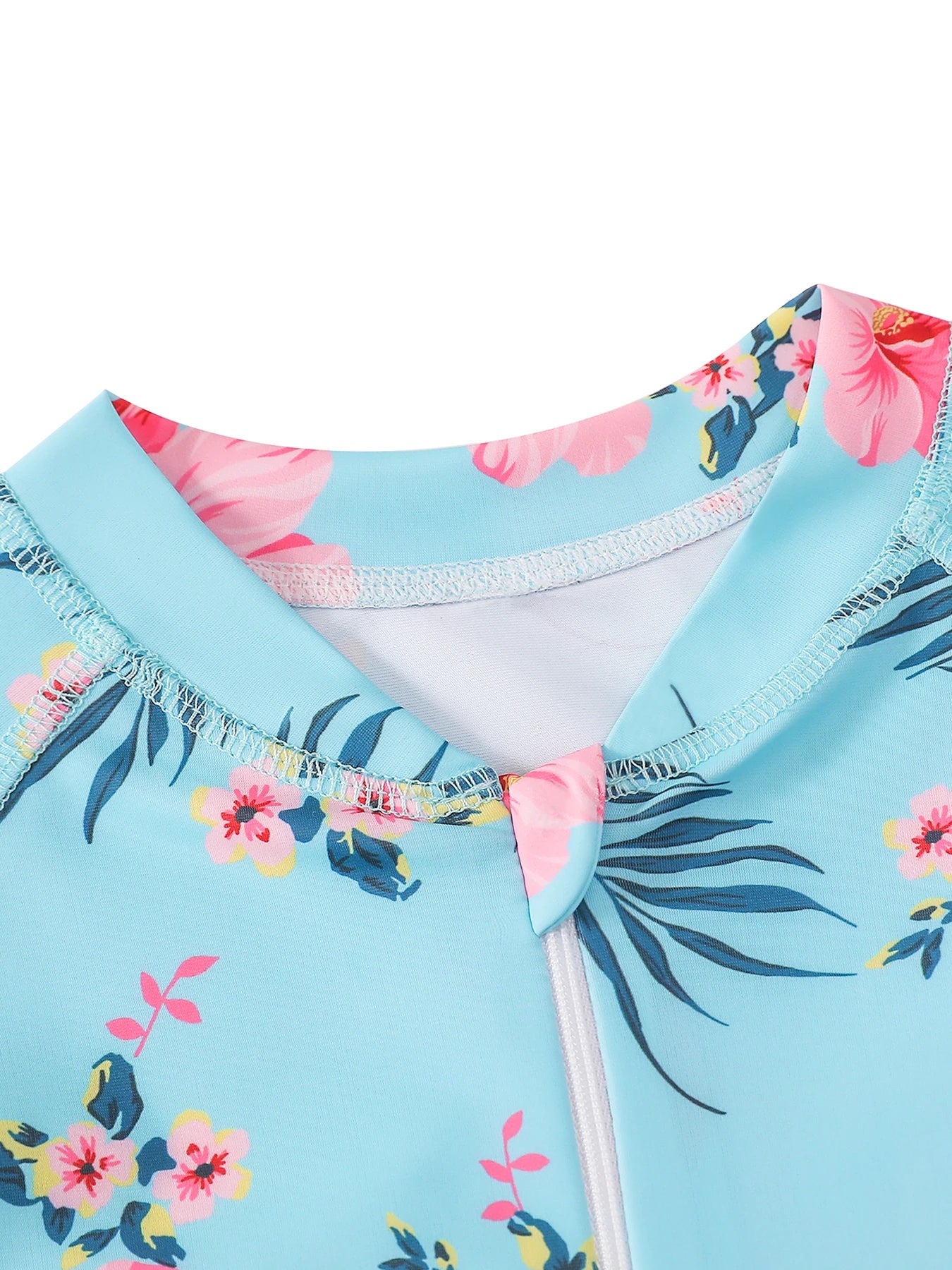 Girls Swimsuit One-Piece Long Sleeve Pink Floral Print Swimwear Beach Style Kids Tween Swim Rash Guard Summer