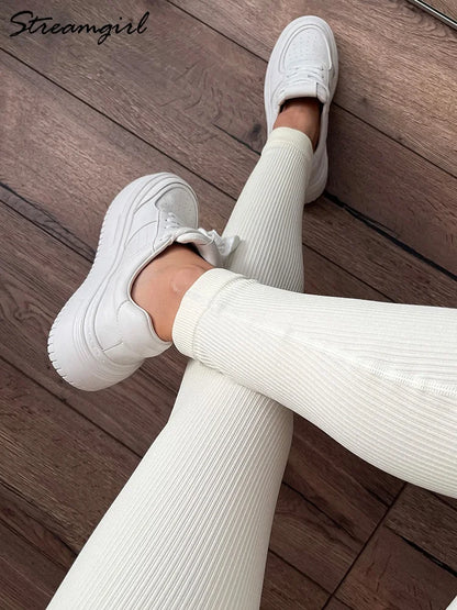 10% Spandex Thermal Leggings Women High Waist Stretch Fitness Tights Spring Black Gym Ribbed Leggings Women Beige