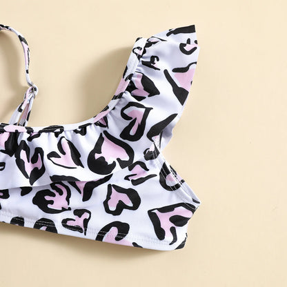 Children's Swimsuit Heart Print Girls' Swimsuit 2 Piece Split Hot Spring Beach Swimsuit