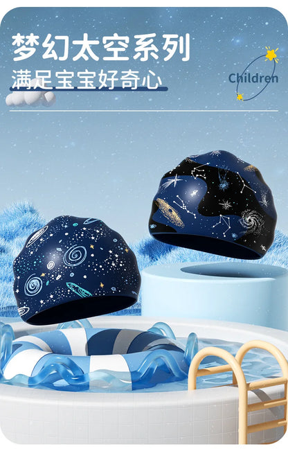 Printed Swim Caps for Kids Large Size Comfortable Silicone Swimming Caps Boys Ear Protection Swim Cap Swimming Pool Accessories