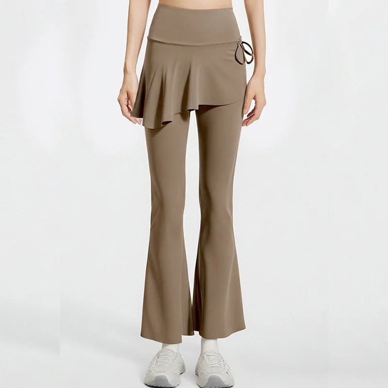 Skirted Bell Bottom Yoga Pants Yoga Skirted Pants Gym Skirted Leggings Sports Skirt Flared Pant Drawstring Bootcut Pant