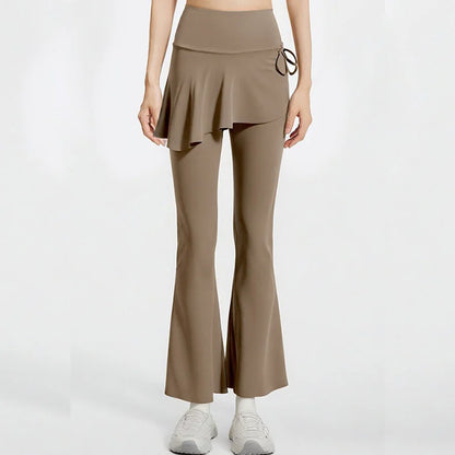 Skirted Bell Bottom Yoga Pants Yoga Skirted Pants Gym Skirted Leggings Sports Skirt Flared Pant Drawstring Bootcut Pant