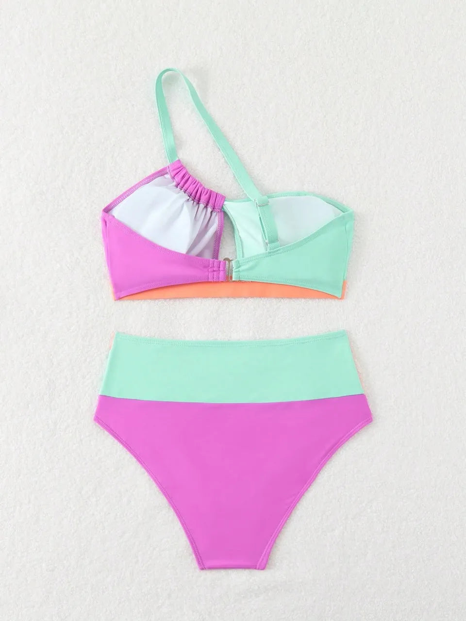 One Shoulder Color Block Bikinis Triangle Swimwear Female Hollow Swimsuit Women Bathers Bathing Swimming Suit Beachwear